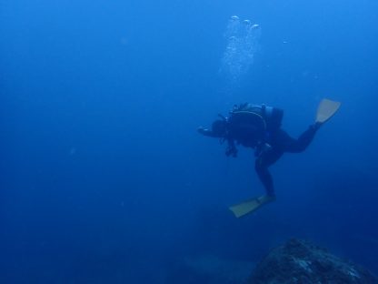 串本でダイビング中に走るような体勢をして遊んでいる重野